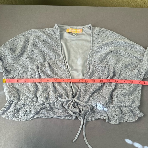 Urban Outfitters shirt women large long sleeve tie front cropped blouse purple - Picture 9 of 10